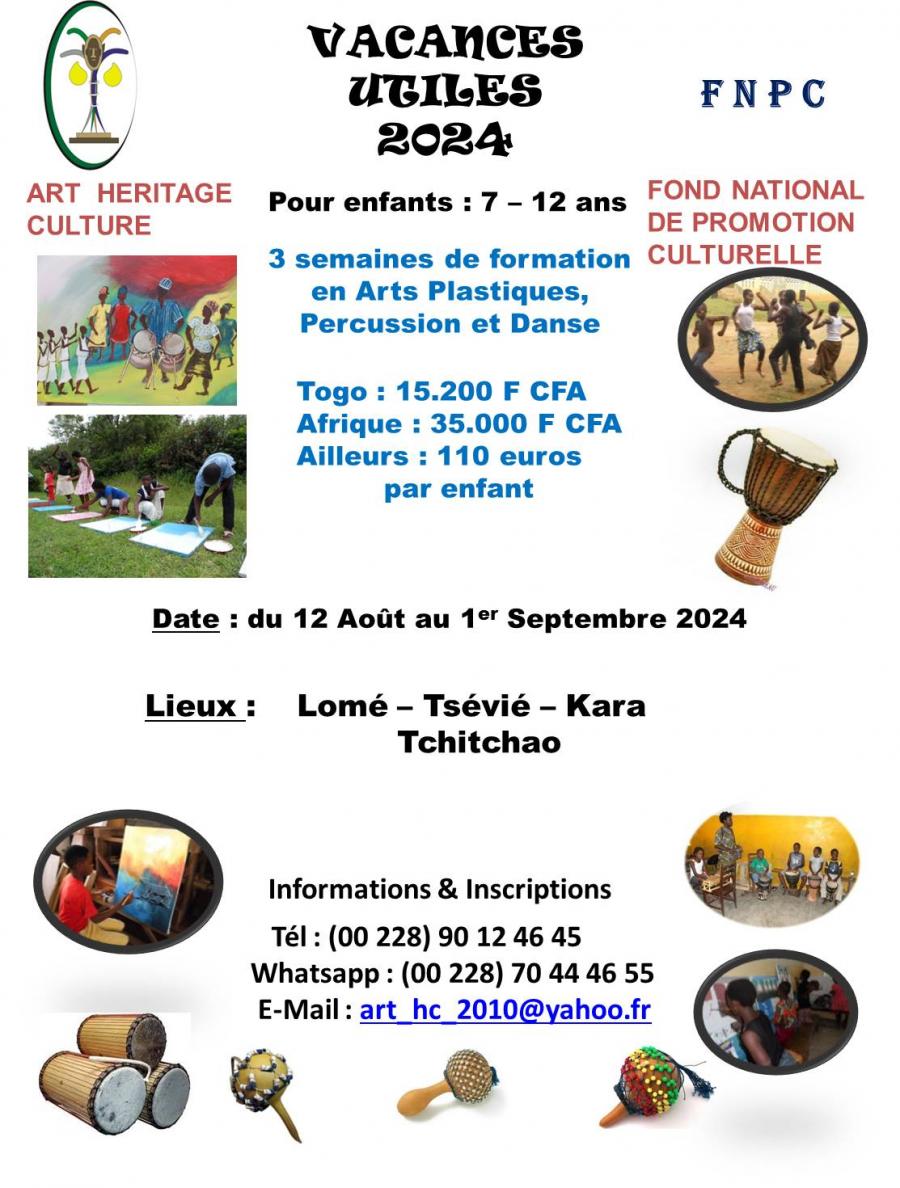 Vacances utiles 2024: faites initier vos enfants en Arts Plastiques, Percussion et Danse.